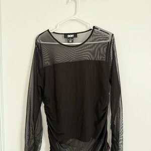 DKNY Black Mesh Long Sleeve Top
